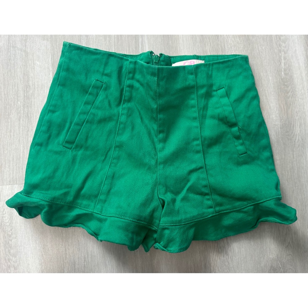GB Girls Emerald Green Ruffled Hem High Waisted Shorts Kids Size S‎